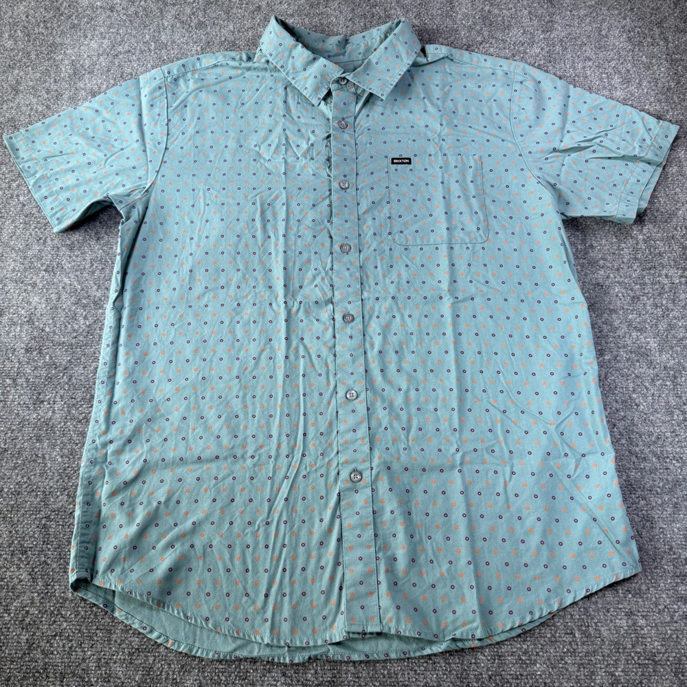 Brixton Shirt Short Sleeve Geometric Print Teal Cotton Blend XL Skater Y2K